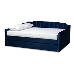 Baxton Studio Lennon Modern and Contemporary Navy Blue Velvet Fabric Upholstered Full Size Daybed with Trundle